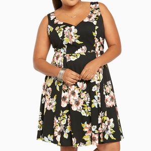 NWT Floral Print Ponte Pleated Skater A-Line Dress